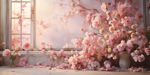 A Breathtaking Symphony of a Lush Pink Floral Bouquet  Generative AI Digital Illustration