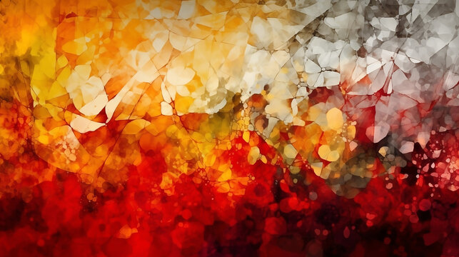 Red and yellow abstract watercolor paint splashes background - Generative AI