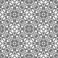 Fototapeta premium Abstract background with figures from lines. black and white pattern for web page, textures, card, poster, fabric, textile. Monochrome graphic repeating design.