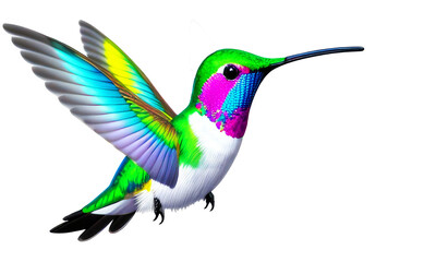 Obraz na płótnie Canvas Close up colorful hummingbird on transparent background,Generative AI.