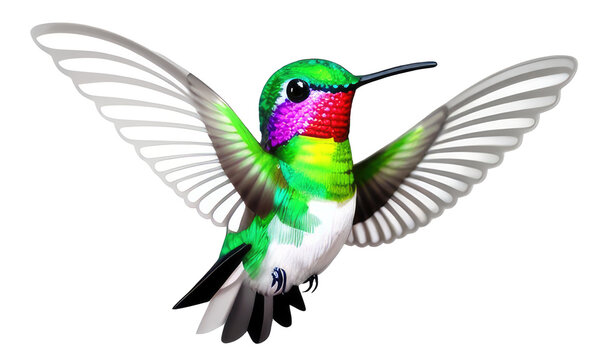 Close up colorful hummingbird on transparent background,Generative AI.