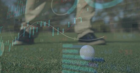 Animation of financial data processing over male golf player - Powered by Adobe