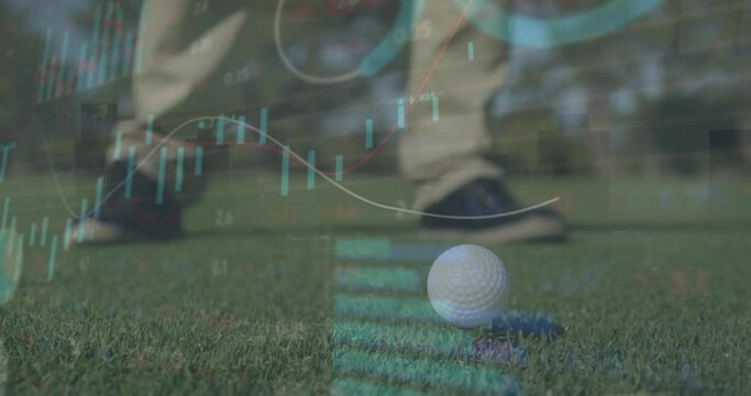 Animation of financial data processing over male golf player - Powered by Adobe