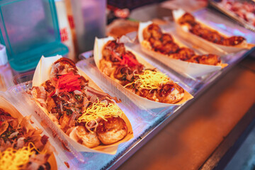Takoyaki in streed food market at local travel festival in Tokyo japan