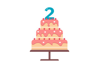 Festive cake flat icon. Two years. Vector illustration