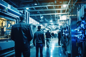 working in a futuristic company with advanced technology For may day and presentation background. Generative AI