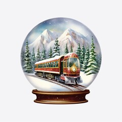 glass ball with train, watercolor style Generative AI