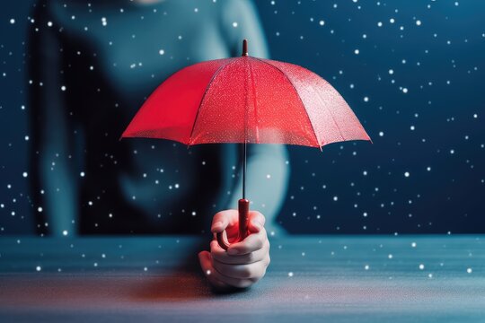Man holding red umbrella protecting people, Life Insurance, health and leadership. Photo generative AI