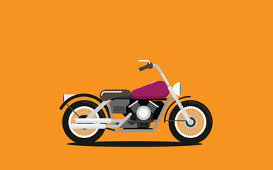 Flat vector classic motorcycle on color background