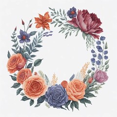 Obraz premium Wreaths, floral frames, watercolor flowers pink roses, Illustration hand painted. Isolated on white background. Perfectly for greeting card design,round flower, floral round, round floral