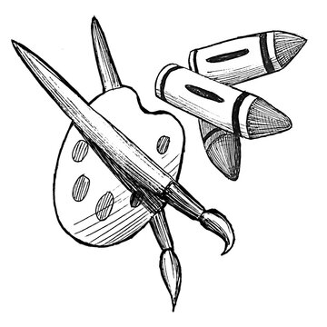 illustration sketch of print brush and crayon