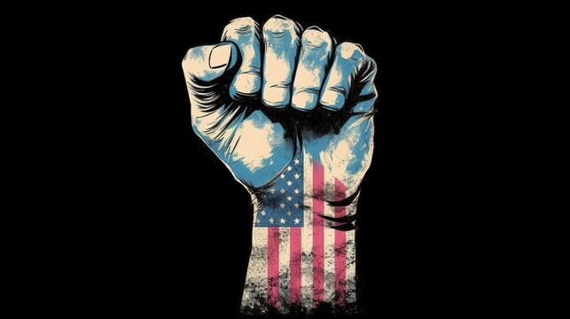 Happy martin luther king day, with fist and usa flag background, generative ai