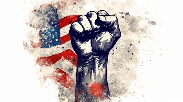 Happy martin luther king day, with fist and usa flag background, generative ai