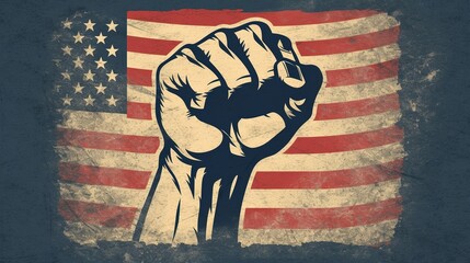 Happy martin luther king day, with fist and usa flag background, generative ai - obrazy, fototapety, plakaty