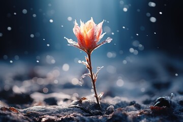 Budding Flower Encased in Ice - Resilience and Survival