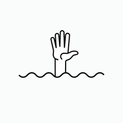 Sinking Man Icon. Need Help. SOS, Symbol Person Can Not Swim - Vector.    