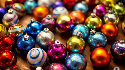 Fototapeta na wymiar christmas decorations,A group of colorful Christmas ornaments,christmas balls on the table