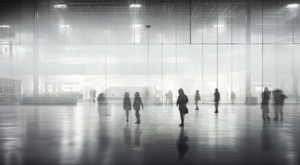 Silhouette of business people walking in the lobby of the airport
