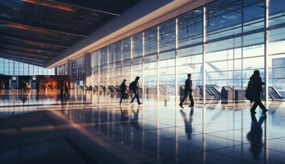 Silhouettes of business people walking in the lobby of the airport