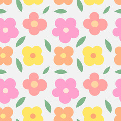 Obraz premium Cute pastel flowers flat seamless pattern. Floral wallpaper design.