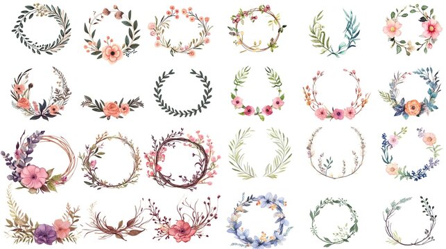 Hand drawn floral frames with flowers branch