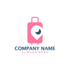 Suitcase with Point logo design vector. Suitcase logo design template concept