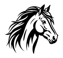 Horse head black outline art. Animal mascot vector illustration. Logo graphic design.