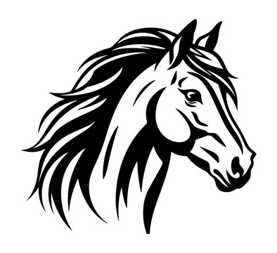 Horse head black outline art. Animal mascot vector illustration. Logo graphic design.