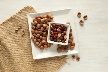 Healthy food and healthy nutrition concept, nuts - hazelnut