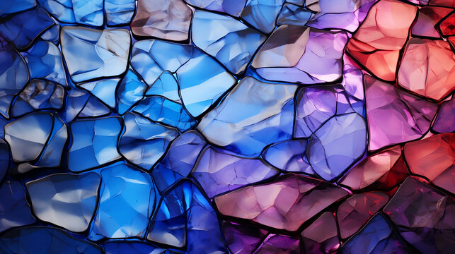 Blue and purple glass shards mosaic wallpaper background - Generative AI