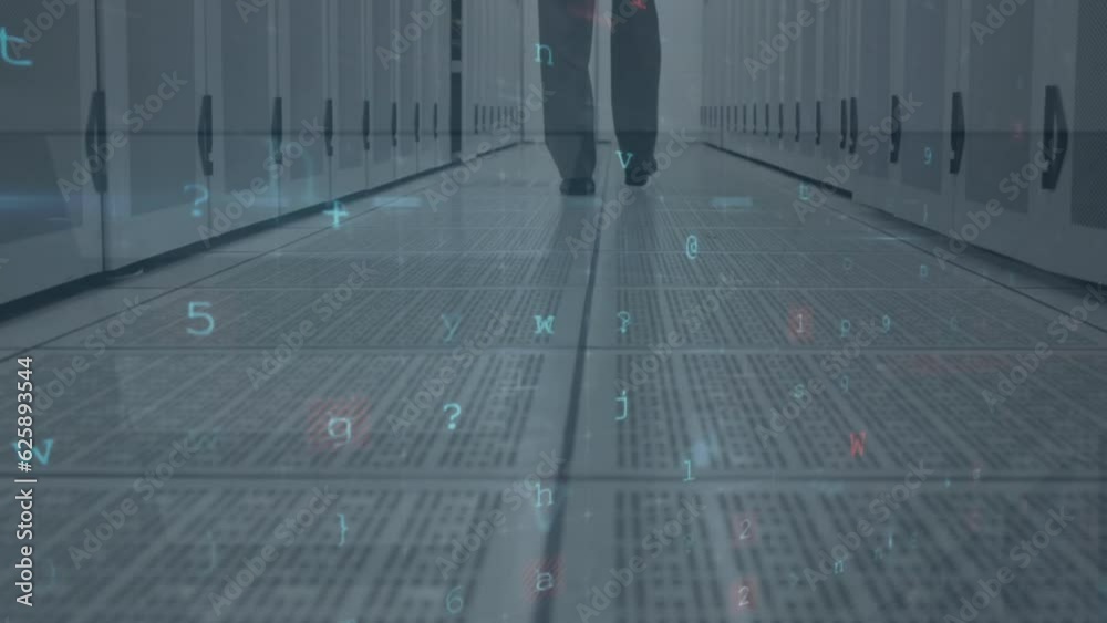 Poster animation of security padlock and data processing over modern building and cityscape