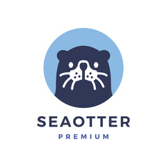 Sea Otter Logo Round Mascot Cartoon vector Icon Illustration