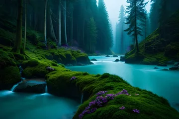 Foto auf Acrylglas Waldfluss beautiful enchanted forest