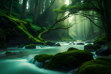 Foto auf Acrylglas Waldfluss beautiful enchanted forest