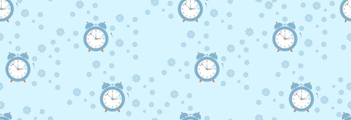 Seamless banner with alarms, turn the clock back. Winter time.