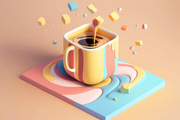 Isometric art of coffee cup. Generative ai design.