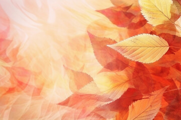 Obraz na płótnie Canvas Beautiful autumn abstract background with yellow leaves and sunshine, bokeh and glow. Falling leaves natural background. Generative AI technology