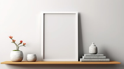 Blank Canvas Frame Mockup on White Wall scene created with Generative AI Technology
