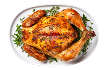 Roasted turkey on the plate isolated on transparent background - obrazy, fototapety, plakaty