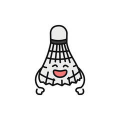 Funny cute happy badminton ruffle black line icon.