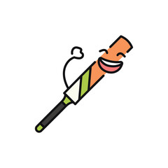 Funny cute happy cricket bat black line icon.
