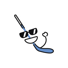 Funny cute happy hockey stick black line icon.