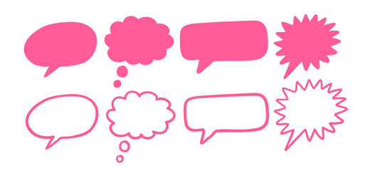 Vector set of isolated pink comics speech bubbles hand drawn banners