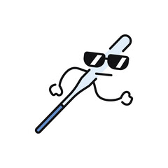 Funny cute happy softball bat black line icon.