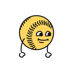 Funny cute happy softball black line icon.