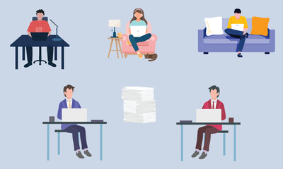 Office workers. Employees Working with Employer, Work from Home Worker Set, Remote Workers Working Together in a Big Project, Big Task to Complete Together. Team Target Working Employees and Employers