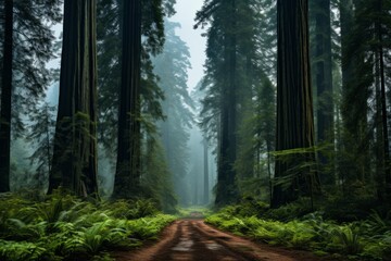 Majestic Redwood Forest with Towering Trees, Generative AI