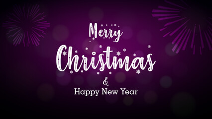 Handwritten typography for christmas and Happy New Year on dark purple background.