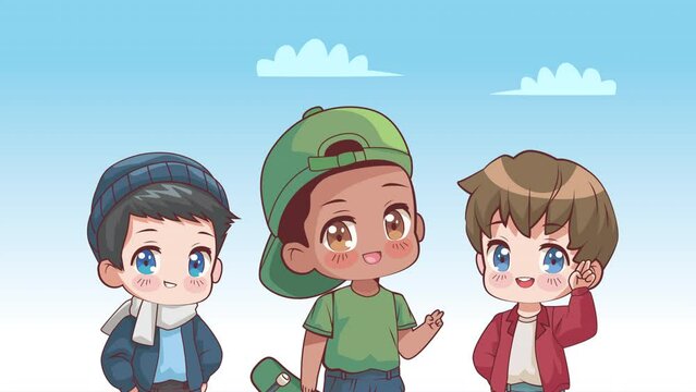 three interracial boys anime characters animation