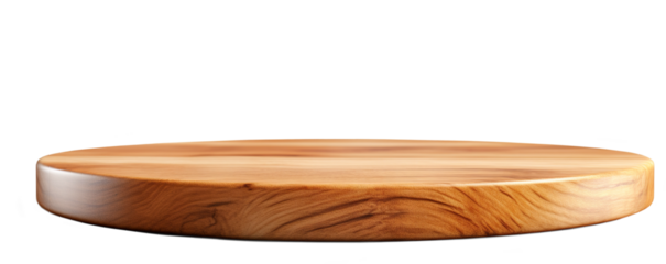 Round wooden chopping board isolated on transparent background, png